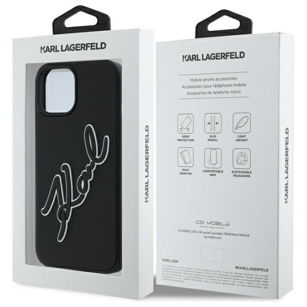 Citas preces Karl Lagerfeld Karl Lagerfeld 3D Rubber Signature iPhone 15 Case - Black