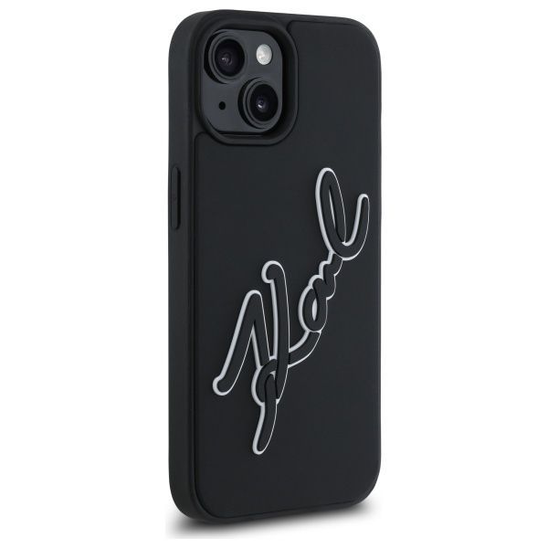 Citas preces Karl Lagerfeld Karl Lagerfeld 3D Rubber Signature iPhone 15 Case - Black