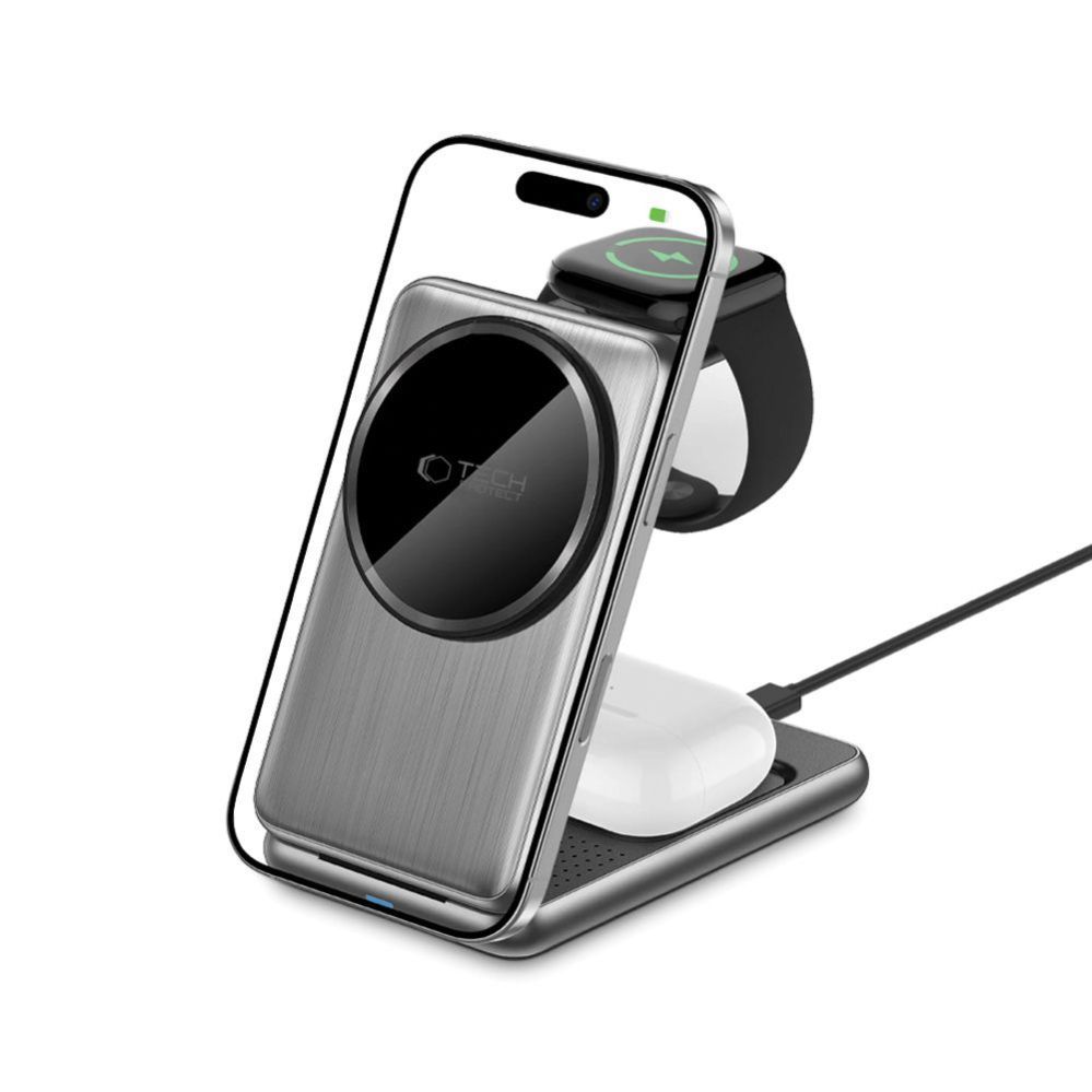 Muud kaubad Tech-Protect QI15W-A42 3in1 Inductive Charger with MagSafe for Apple Devices - Gray