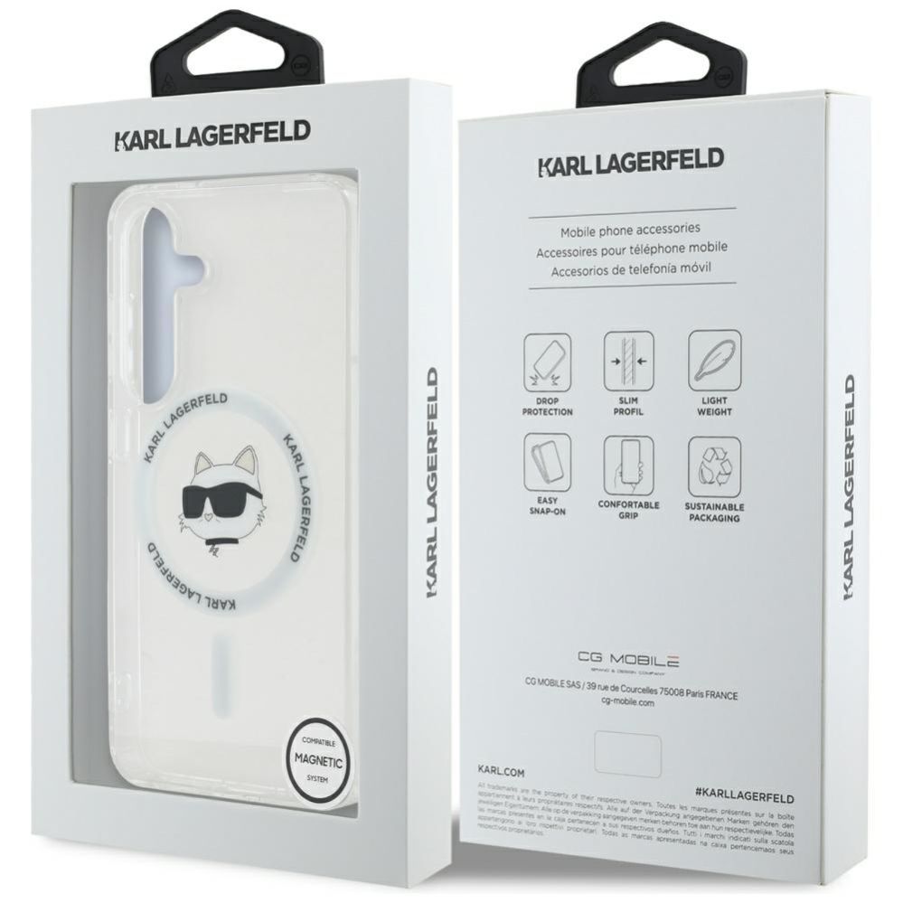 Citas preces Karl Lagerfeld Case Karl Lagerfeld Button Choupette Head Printed Logo MagSafe Samsung Galaxy S25 Plus white