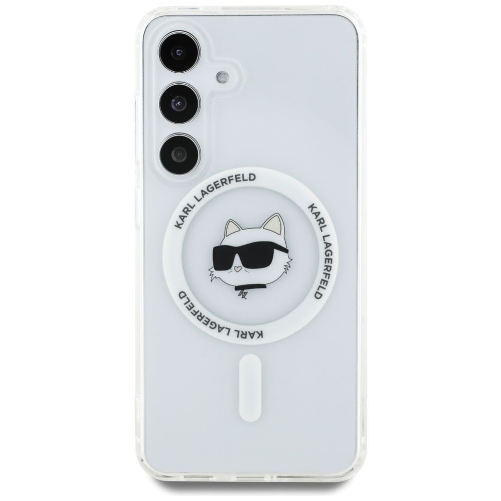 Citas preces Karl Lagerfeld Case Karl Lagerfeld Button Choupette Head Printed Logo MagSafe Samsung Galaxy S25 Plus white
