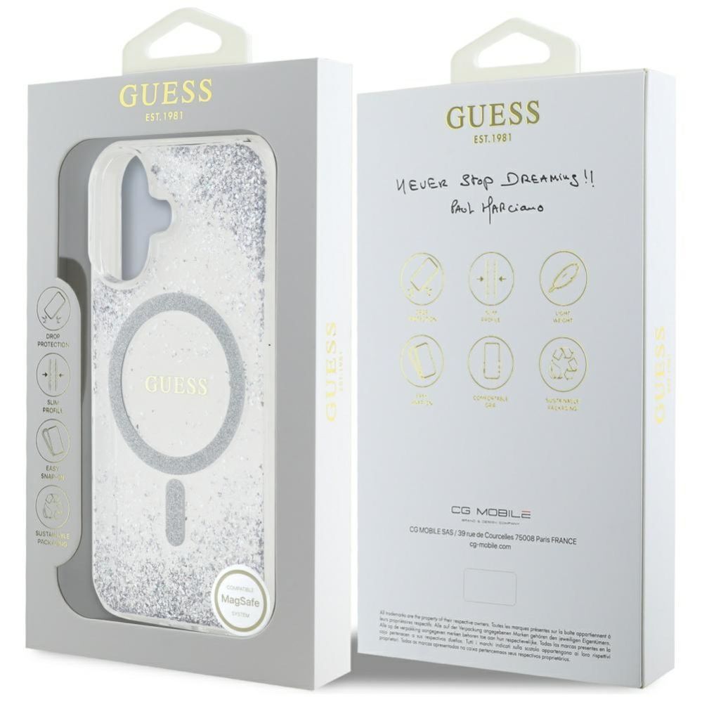 Citas preces Guess Guess HC Resin Bottom Glitter MagSafe case for iPhone 16 - silver