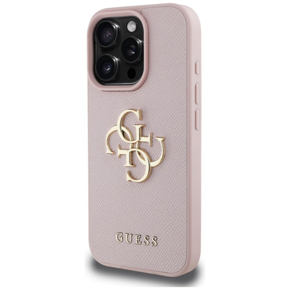 Citas preces Guess Guess Grained Big 4G Logo Small Classic Logo Case for iPhone 16 Pro - Pink