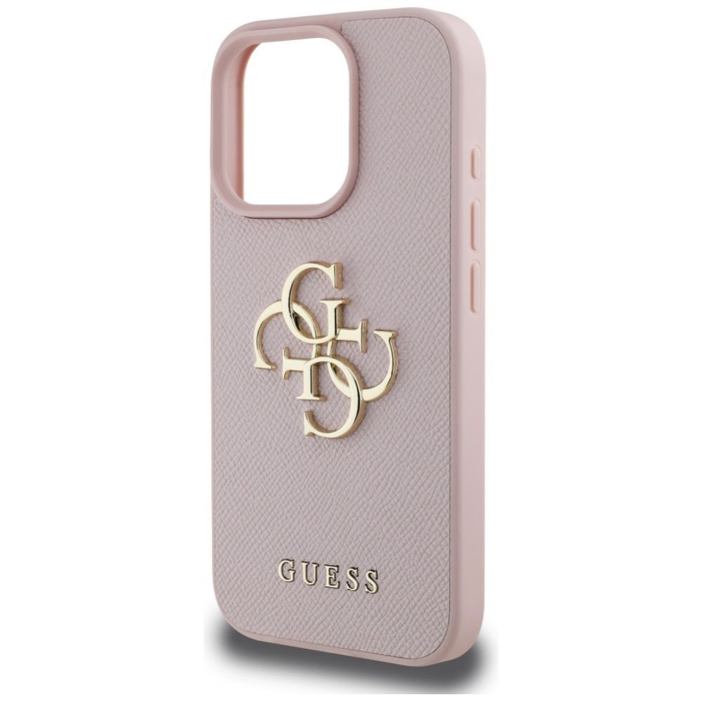Citas preces Guess Guess Grained Big 4G Logo Small Classic Logo Case for iPhone 16 Pro - Pink