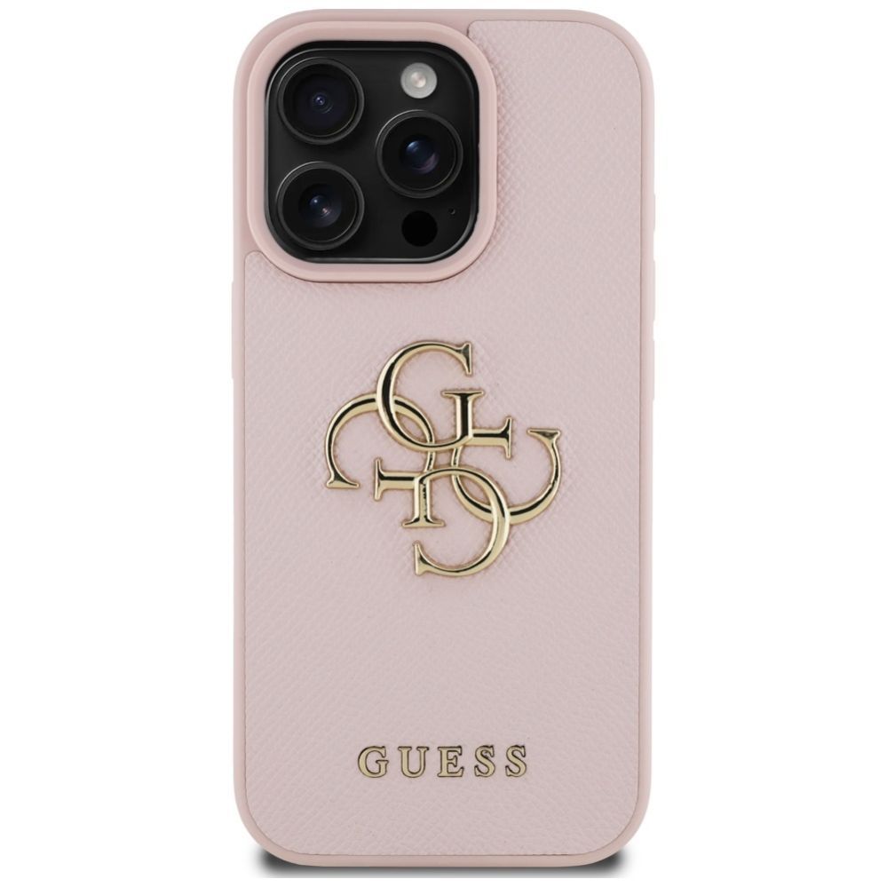 Citas preces Guess Guess Grained Big 4G Logo Small Classic Logo Case for iPhone 16 Pro - Pink