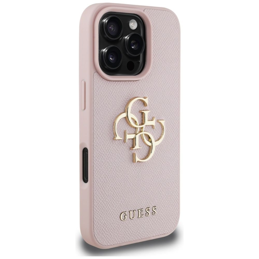 Citas preces Guess Guess Grained Big 4G Logo Small Classic Logo Case for iPhone 16 Pro - Pink