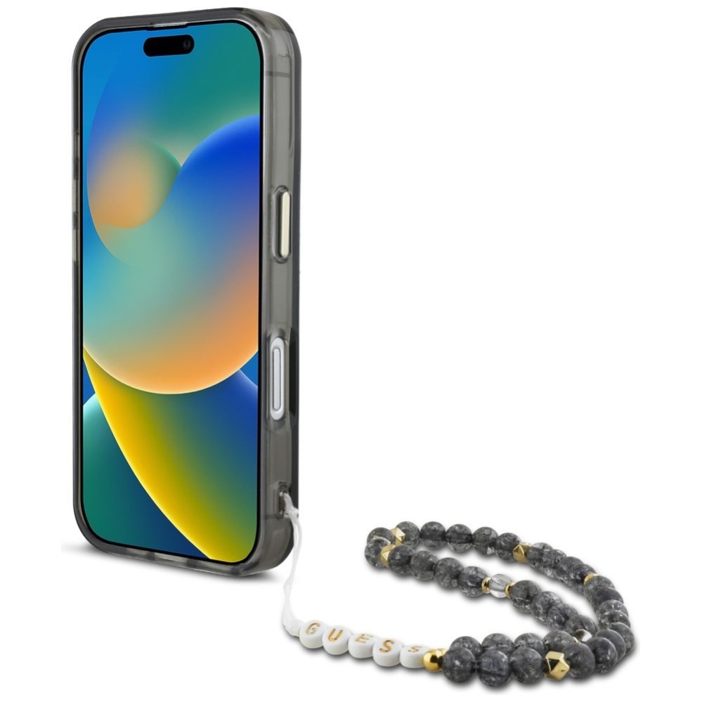 Citas preces Guess Guess Palm Trees Triangle Pearl Strap MagSafe case for iPhone 16 black