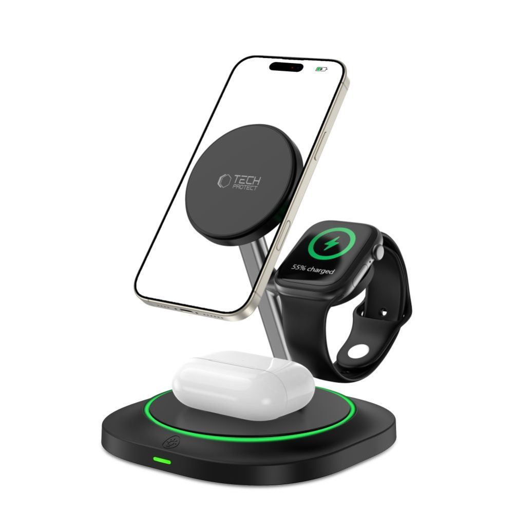 Muud kaubad Tech-Protect Tech-Protect QI15W-A46 3in1 Magnetic MagSafe Inductive Charger - Black