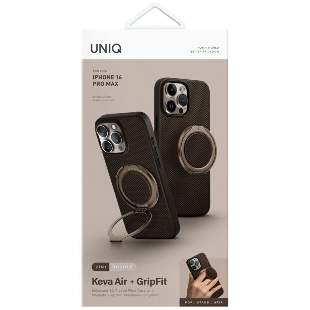 Citas preces UNIQ Uniq Keva Air Magclick Charging GripFit Case for iPhone 16 Pro Max - Brown