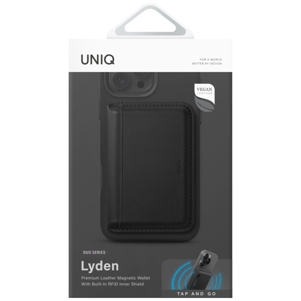 Citas preces UNIQ Uniq Lyden DS RFID Magnetic Wallet with Phone Stand - Black