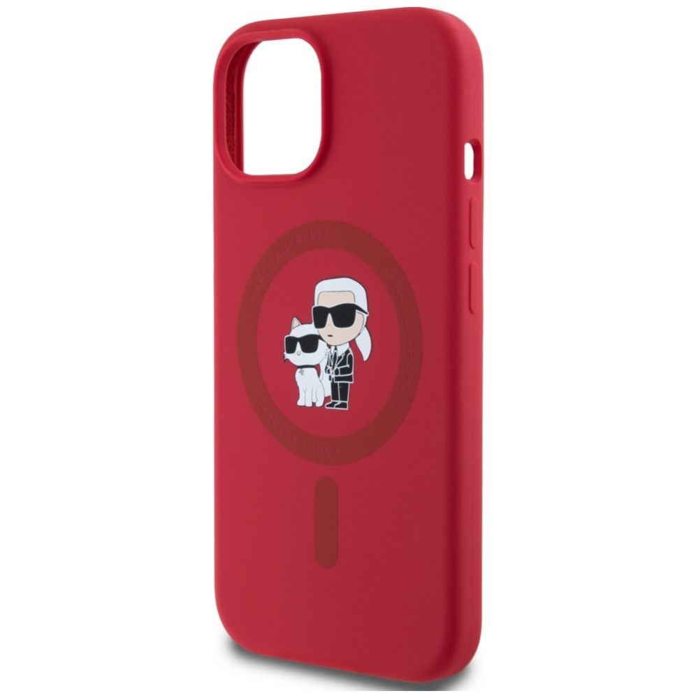 Citas preces Karl Lagerfeld Karl Lagerfeld Silicone Karl&Choupette Heads Ring MagSafe iPhone 15 Case - Red