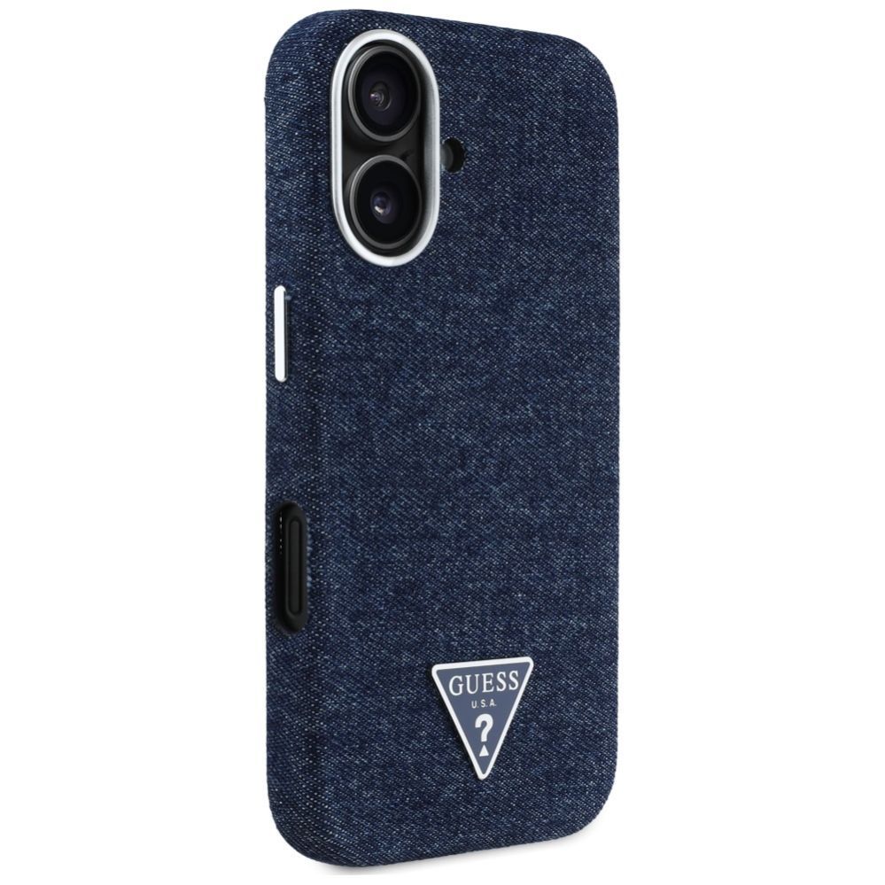 Citas preces Guess Guess Denim Triangle Logo MagSafe iPhone 16 Case - Blue