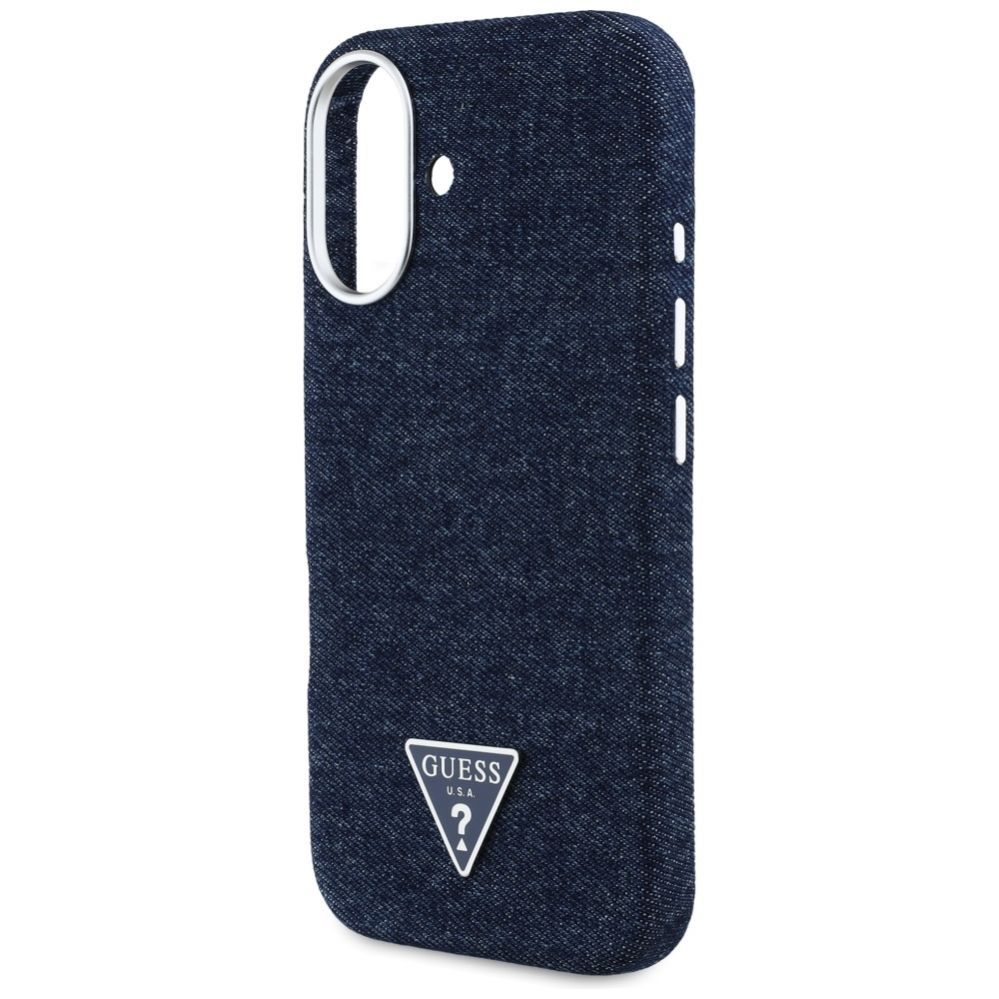 Citas preces Guess Guess Denim Triangle Logo MagSafe iPhone 16 Case - Blue