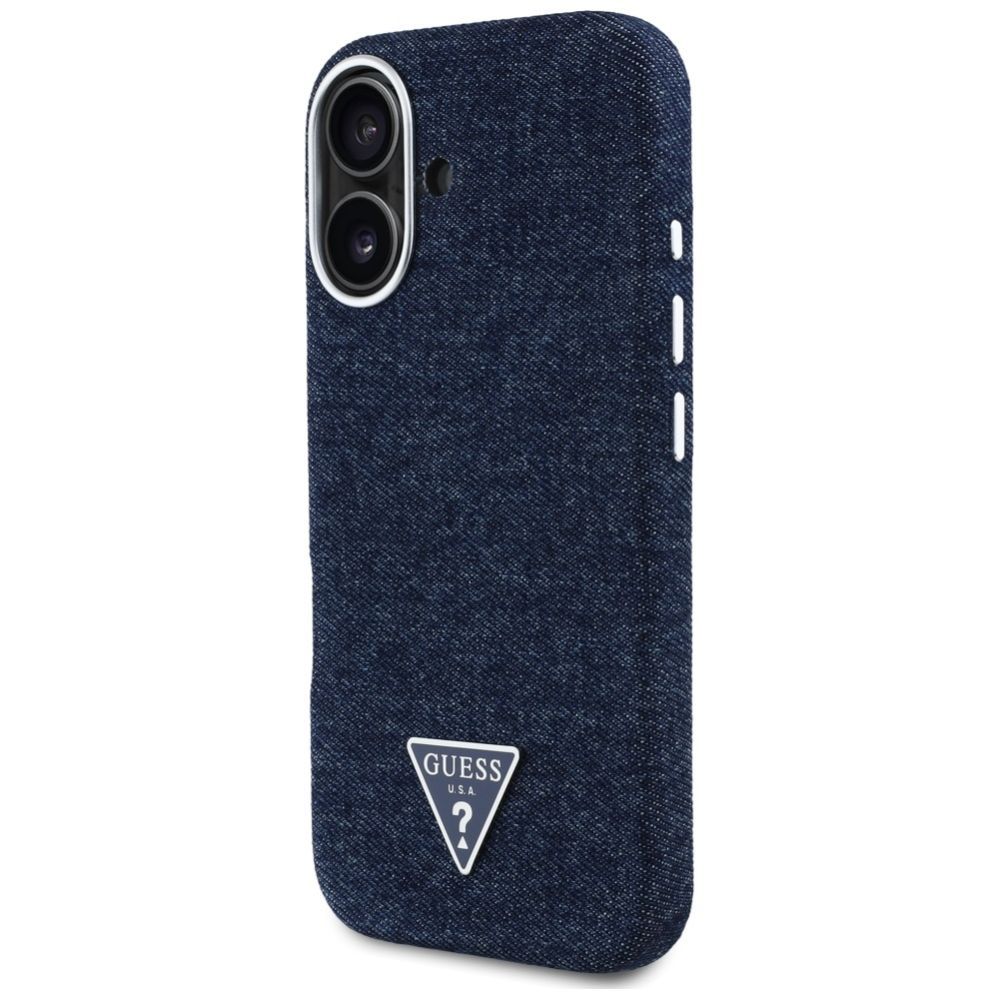 Citas preces Guess Guess Denim Triangle Logo MagSafe iPhone 16 Case - Blue
