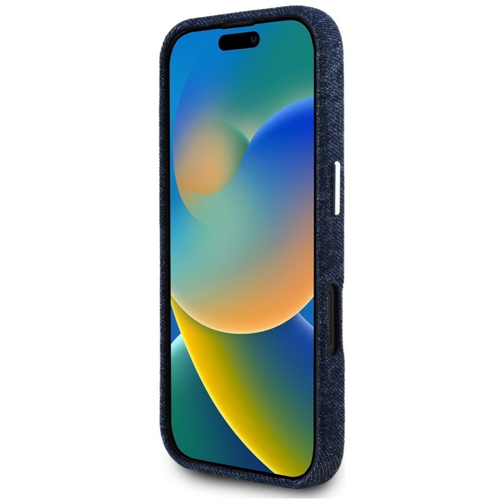 Citas preces Guess Guess Denim Triangle Logo MagSafe iPhone 16 Case - Blue