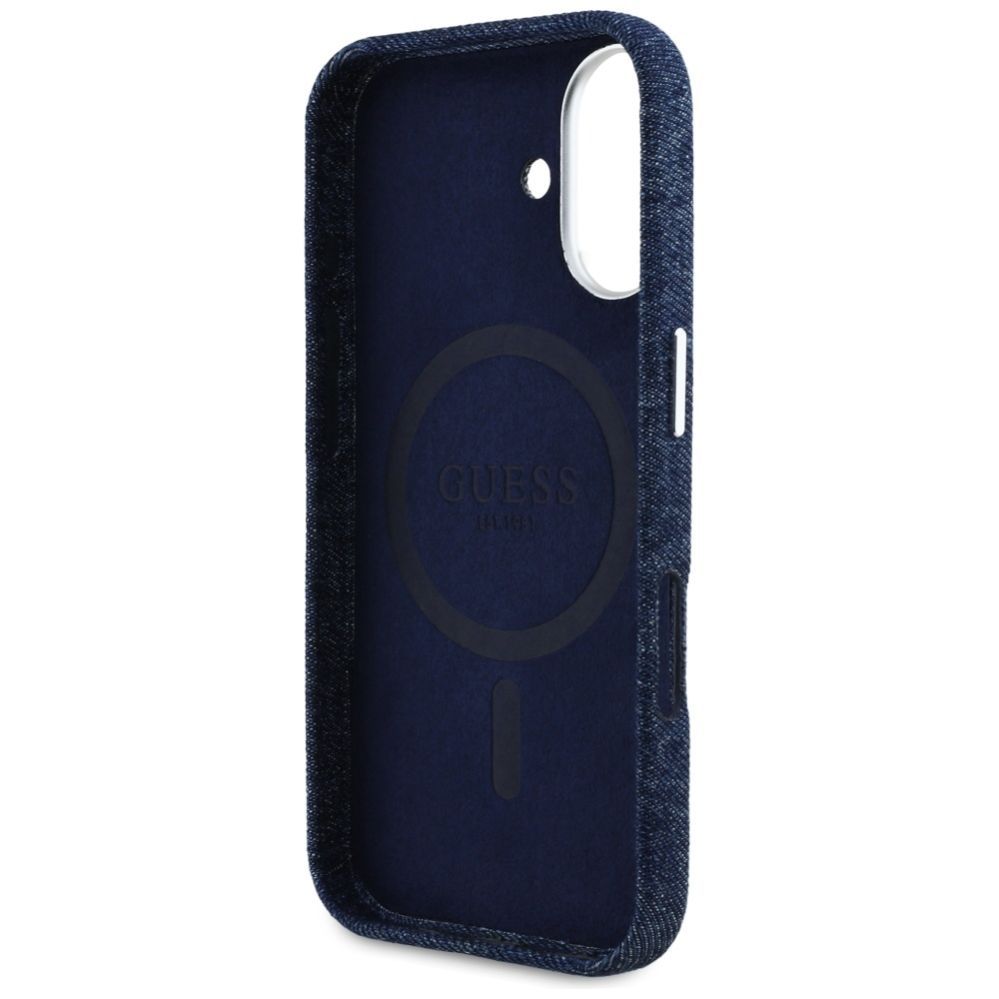 Citas preces Guess Guess Denim Triangle Logo MagSafe iPhone 16 Case - Blue