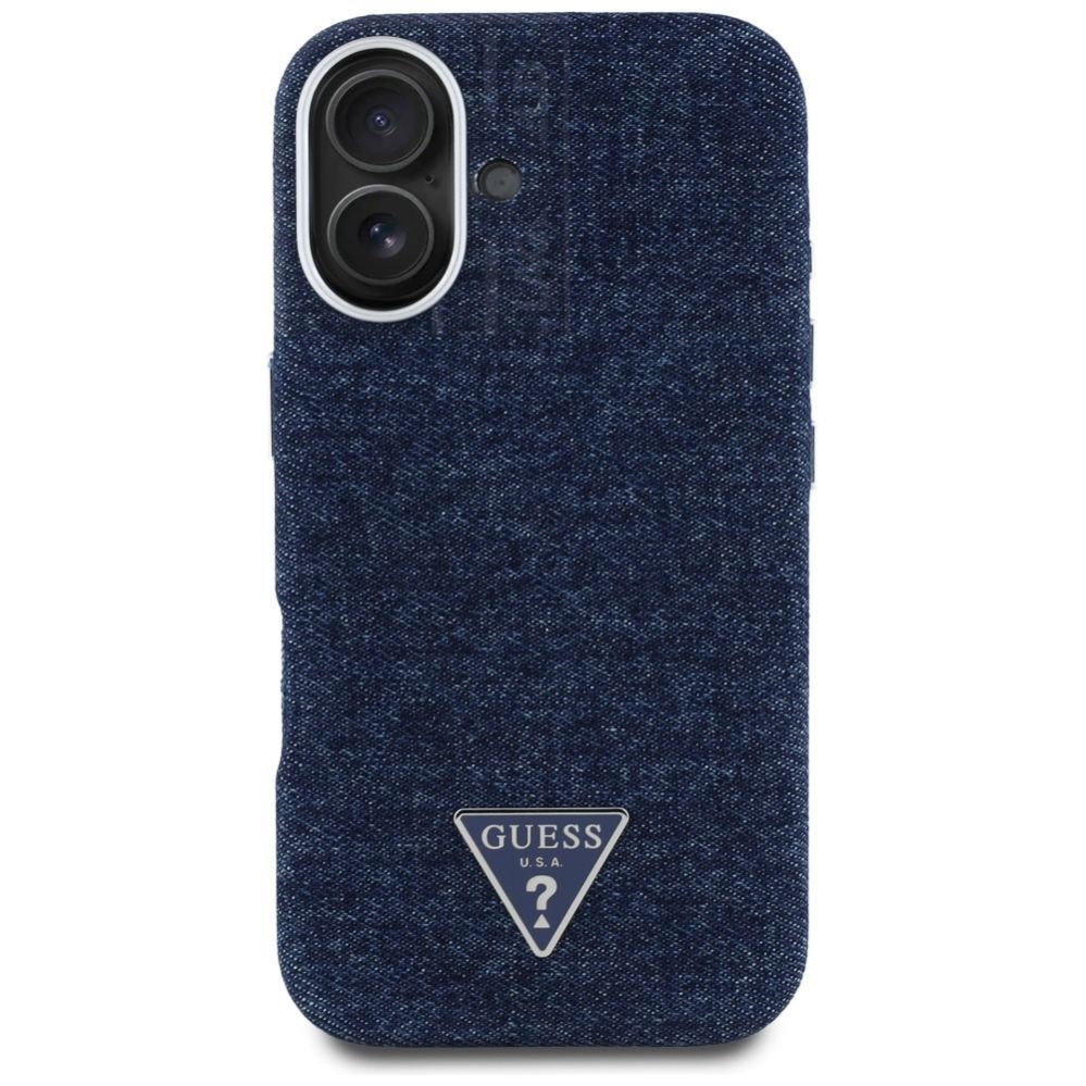 Citas preces Guess Guess Denim Triangle Logo MagSafe iPhone 16 Case - Blue