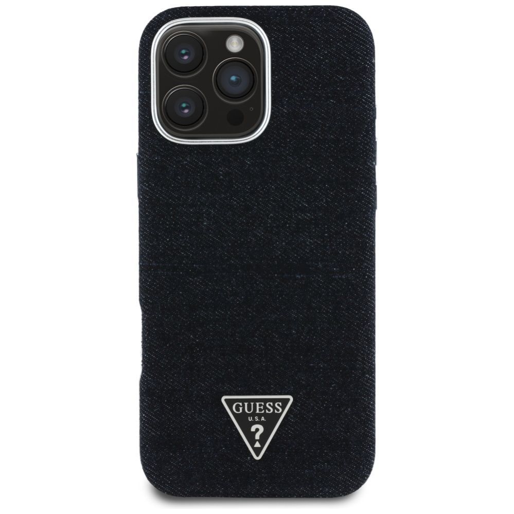 Citas preces Guess Guess Denim Triangle Logo MagSafe case for iPhone 16 Pro - black