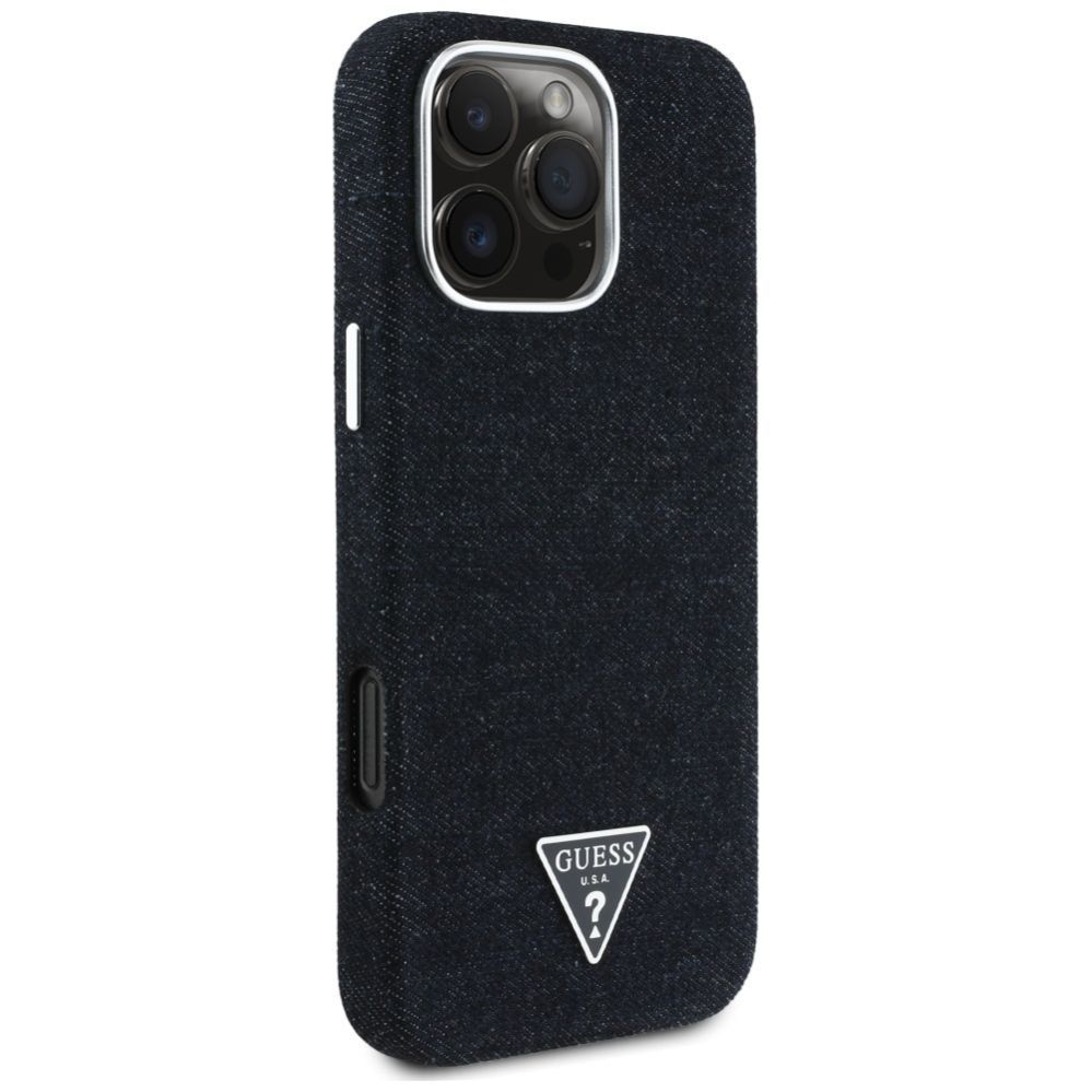 Citas preces Guess Guess Denim Triangle Logo MagSafe iPhone 16 Pro Max Case - Black