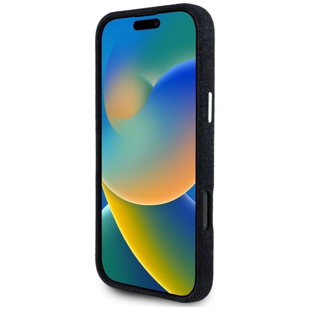 Citas preces Guess Guess Denim Triangle Logo MagSafe iPhone 16 Pro Max Case - Black