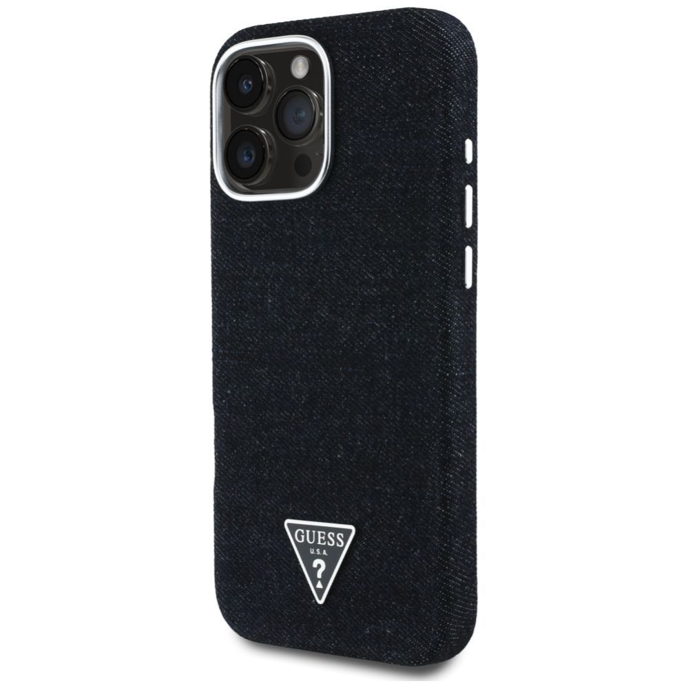 Citas preces Guess Guess Denim Triangle Logo MagSafe iPhone 16 Pro Max Case - Black