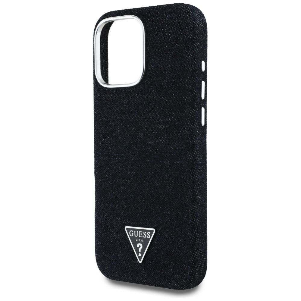 Citas preces Guess Guess Denim Triangle Logo MagSafe iPhone 16 Pro Max Case - Black