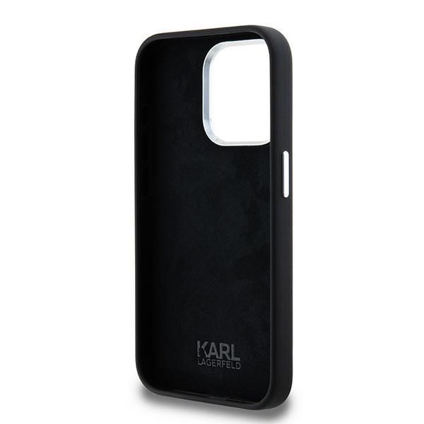Citas preces Karl Lagerfeld Karl Lagerfeld Silicone Metal Script Logo iPhone 15 Pro Max Case - Black