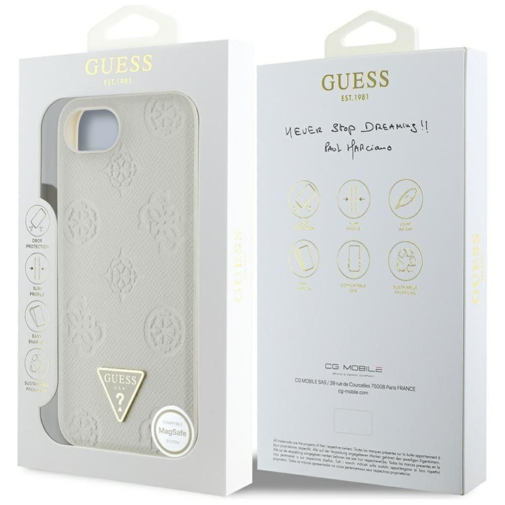 Citas preces Guess Guess Grained Hot Stamp Peony Triangle Logo MagSafe case for iPhone 16e - beige
