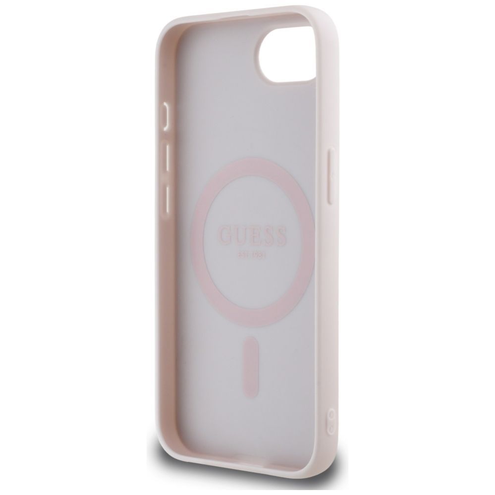 Citas preces Guess Guess Grained Hot Stamp Peony Triangle Logo MagSafe case for iPhone 16e - beige