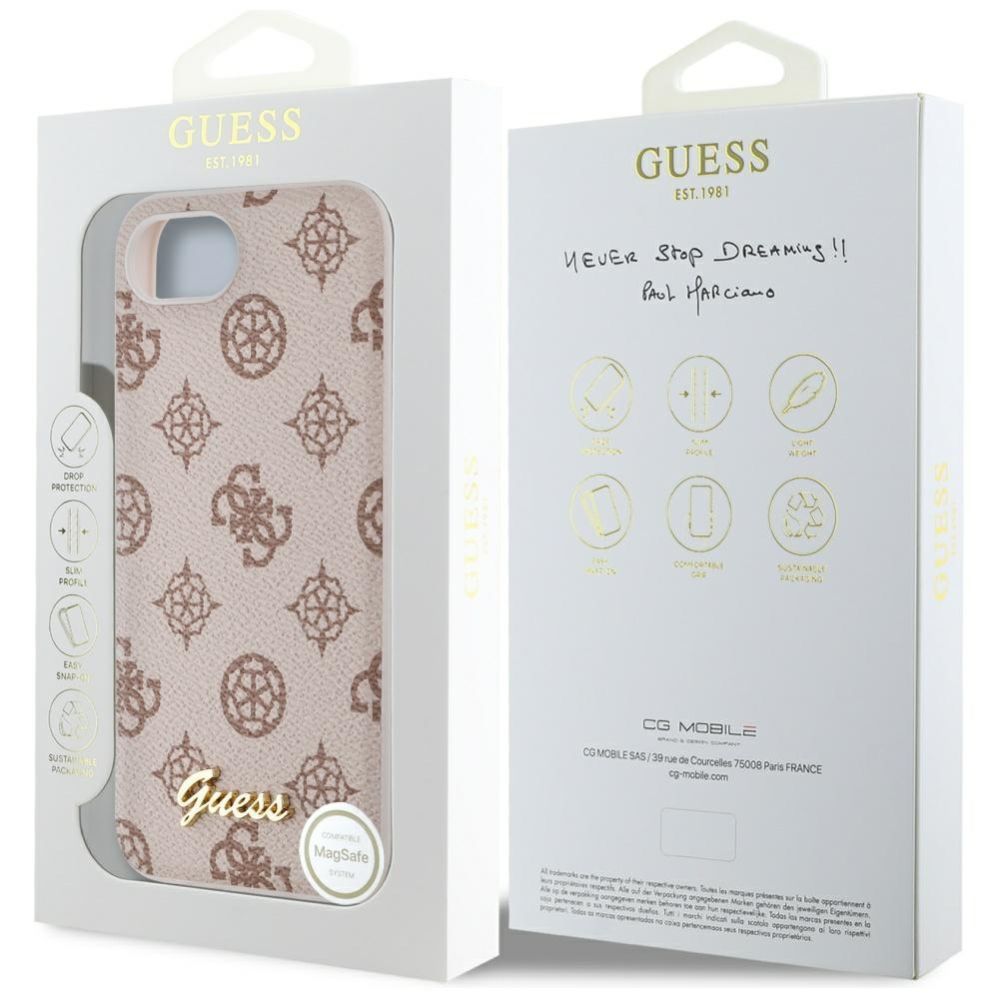 Citas preces Guess Guess Peony Script Logo MagSafe iPhone 16e Case - Brown