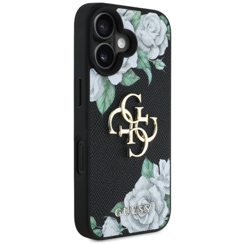 Citas preces Guess Guess Grained Roses Big 4G logo case for iPhone 16 - black