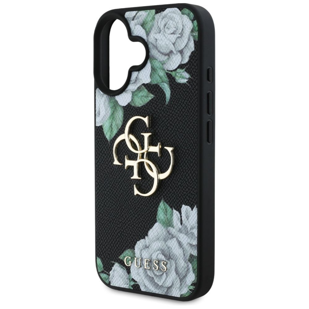 Citas preces Guess Guess Grained Roses Big 4G logo case for iPhone 16 - black