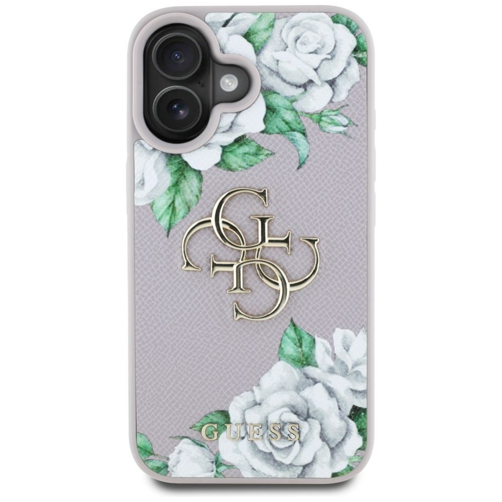 Citas preces Guess Guess Grained Roses Big 4G Logo iPhone 16 Case - Purple