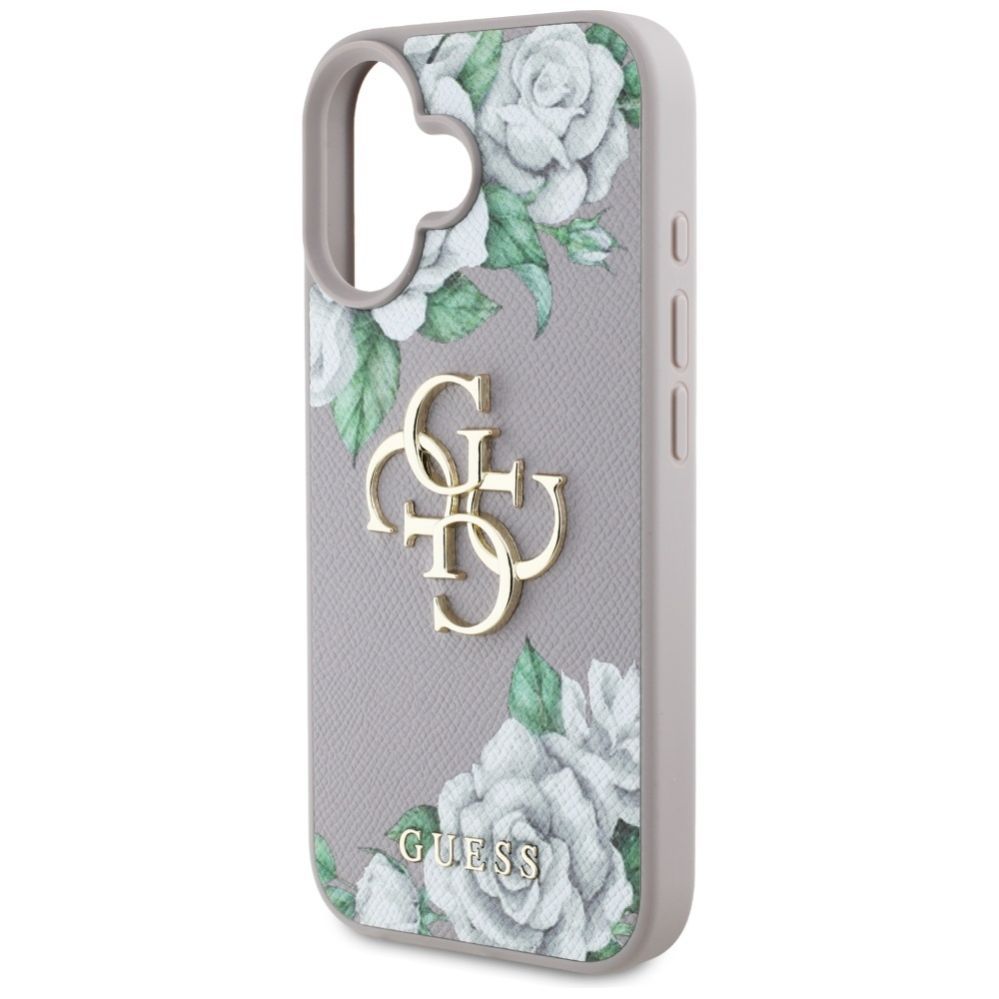 Citas preces Guess Guess Grained Roses Big 4G Logo iPhone 16 Case - Purple