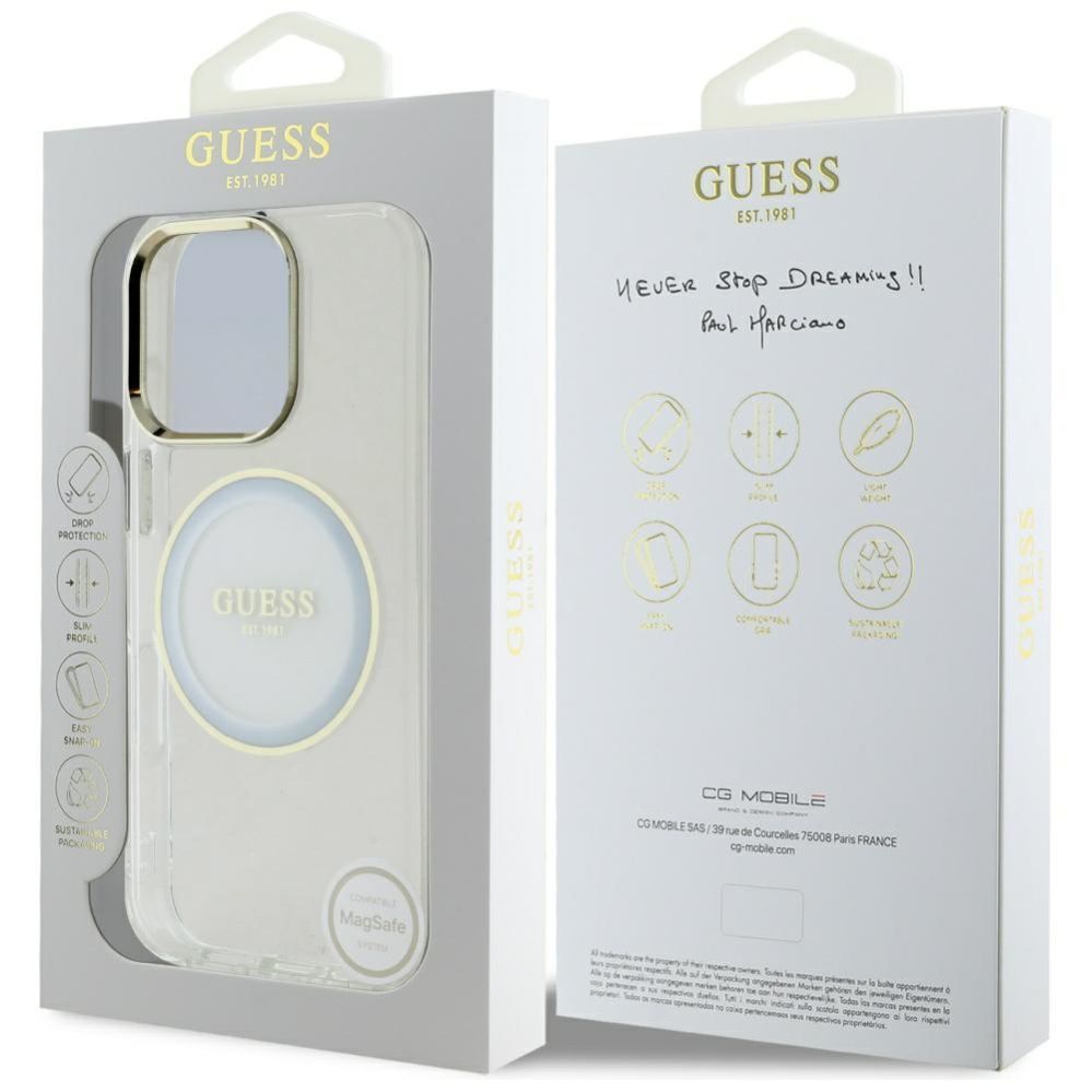 Muud kaubad Guess Guess IML Metal Colored Circle Classic Logo MagSafe case for iPhone 16 Pro Max - white