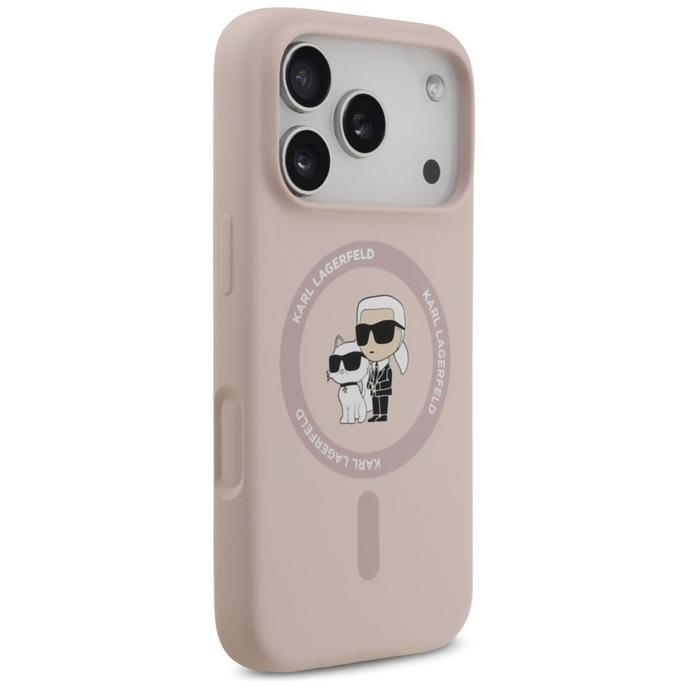 Citas preces Karl Lagerfeld Karl Lagerfeld Silicone Karl&Choupette Ring MagSafe Case for iPhone 17 Pro - Pink