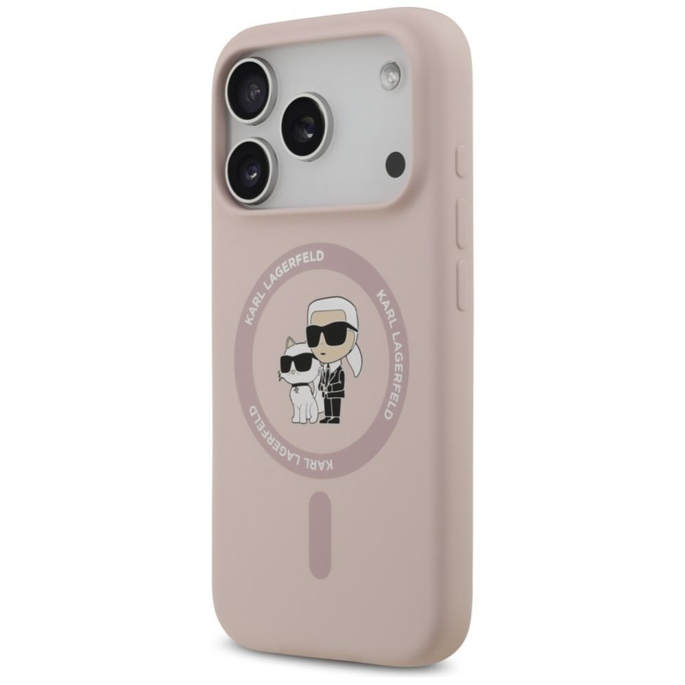 Citas preces Karl Lagerfeld Karl Lagerfeld Silicone Karl&Choupette Ring MagSafe Case for iPhone 17 Pro - Pink