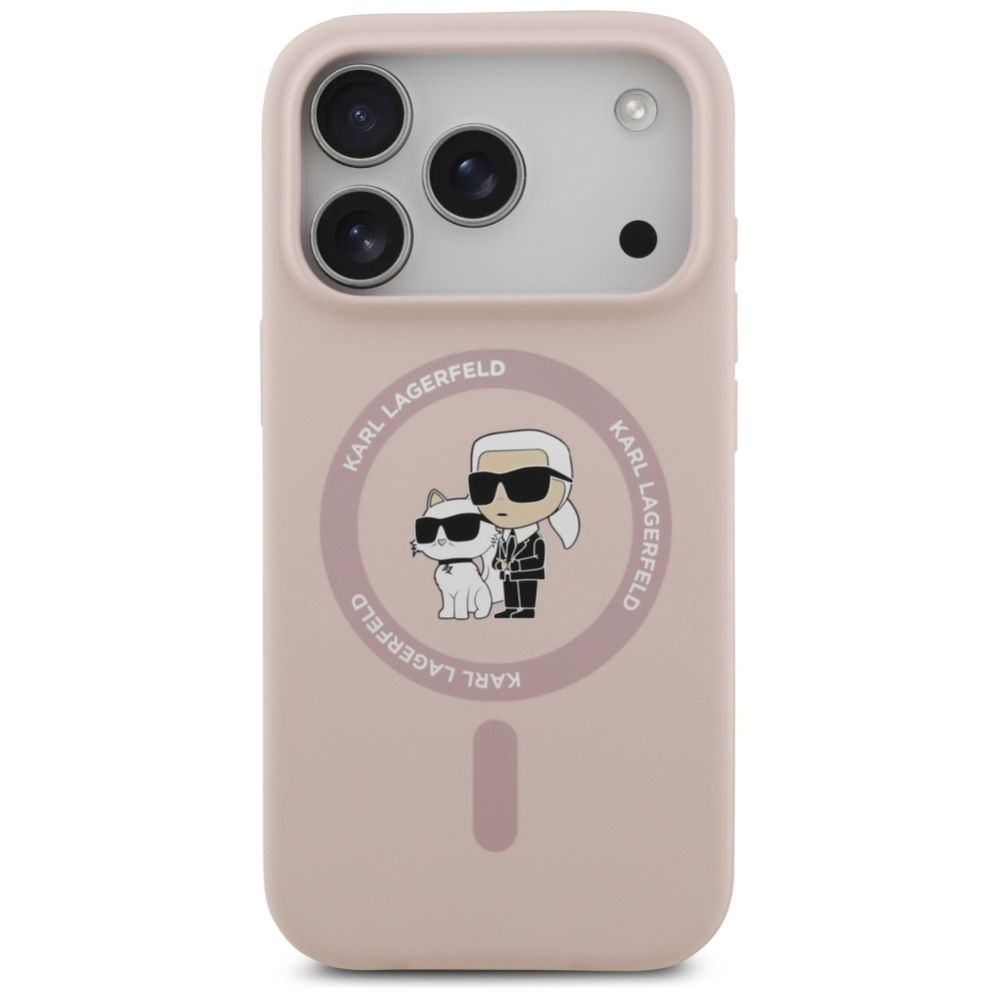 Citas preces Karl Lagerfeld Karl Lagerfeld Silicone Karl&Choupette Ring MagSafe Case for iPhone 17 Pro - Pink