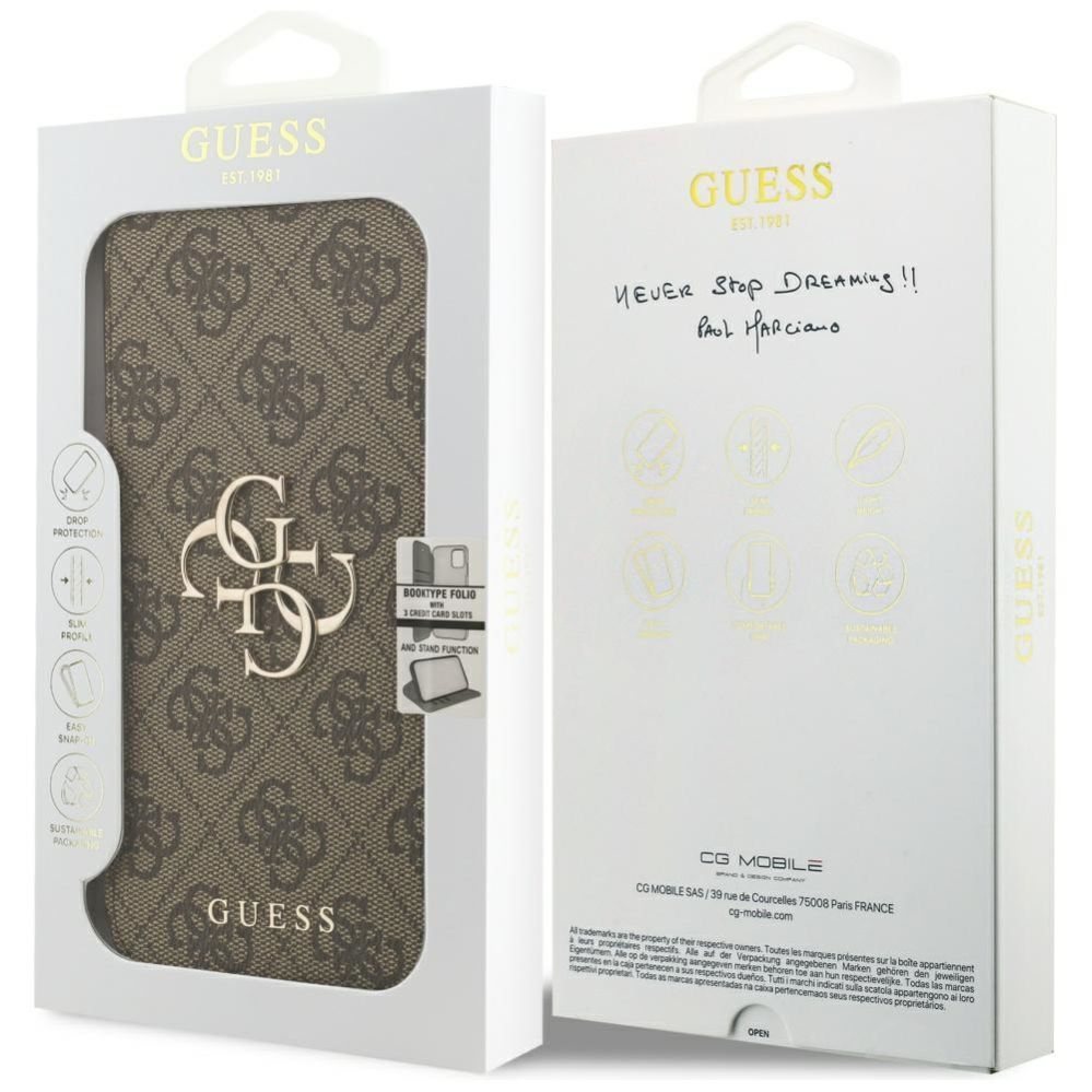 Citas preces Guess Guess Book 4G Metal Logo Case for iPhone 17 Pro Max - Brown