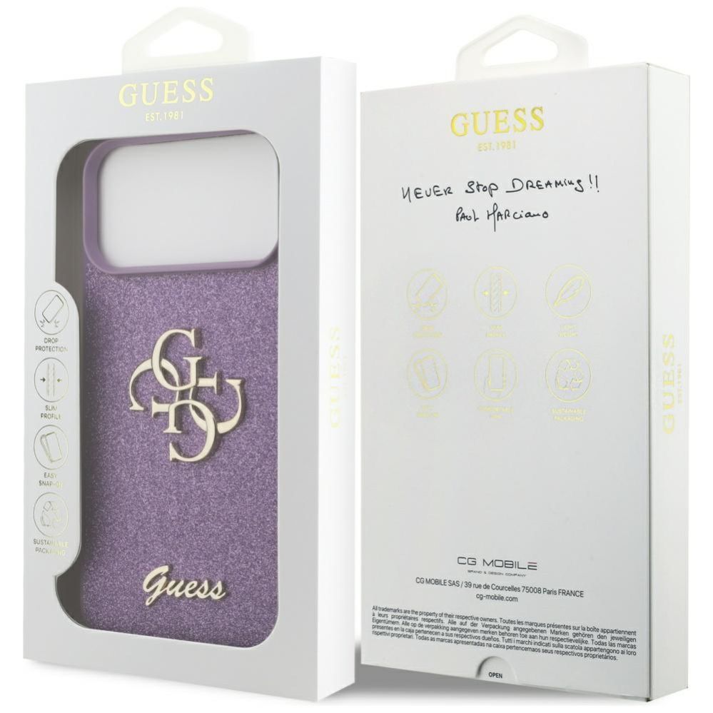 Citas preces Guess Guess Fixed Glitter Big 4G case for iPhone 17 Pro Max - purple
