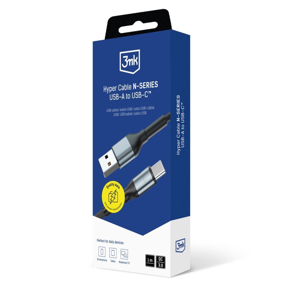 Muud kaubad 3MK 3mk Hyper Cable 3mk Hyper Cable N-SERIES USB-A / USB-C 1m 9V/2A 18W QC 3.0 / black