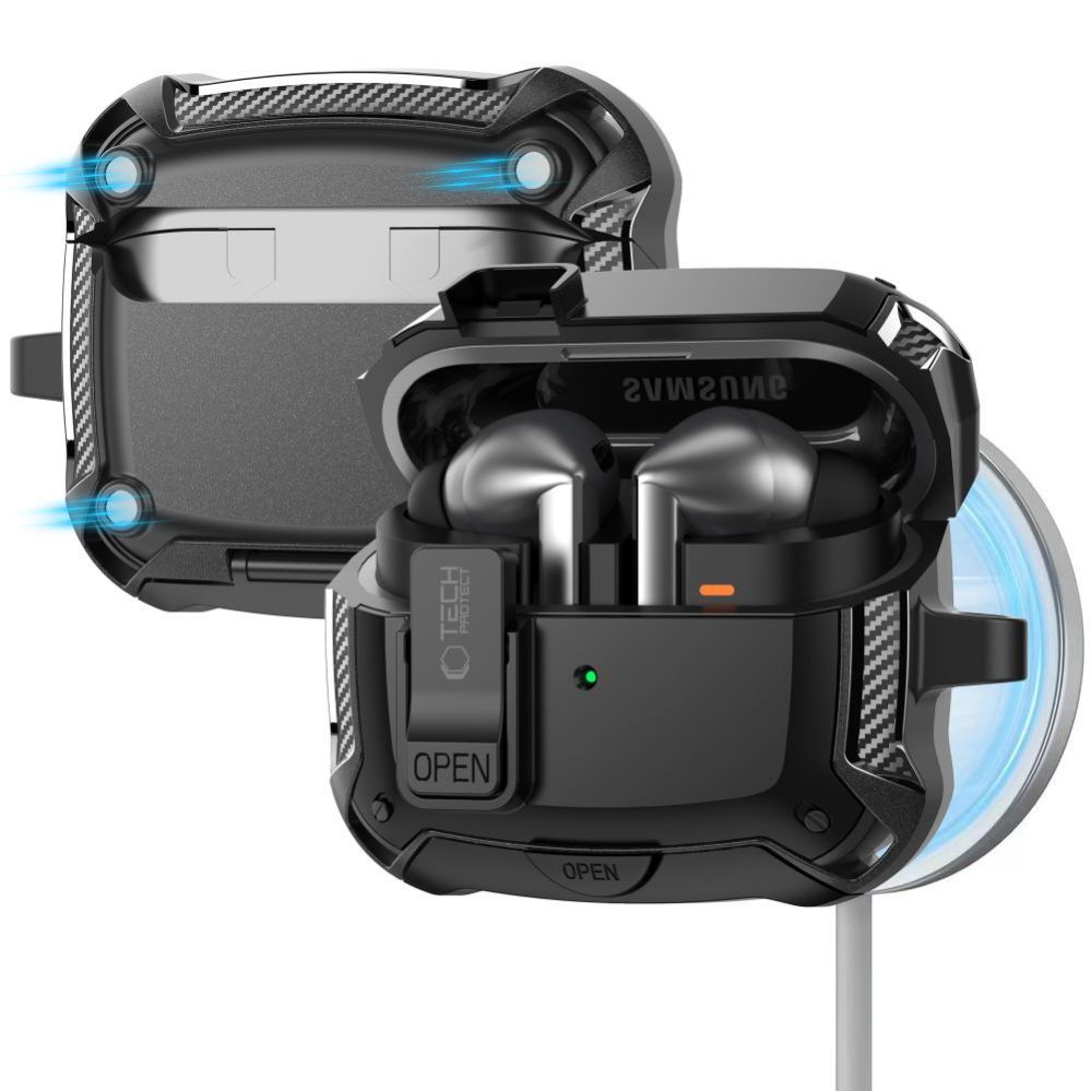 Muud kaubad Tech-Protect Tech-Protect Silicone Hook Case for Samsung Galaxy Buds 3 / 3 FE / 3 Pro - Black