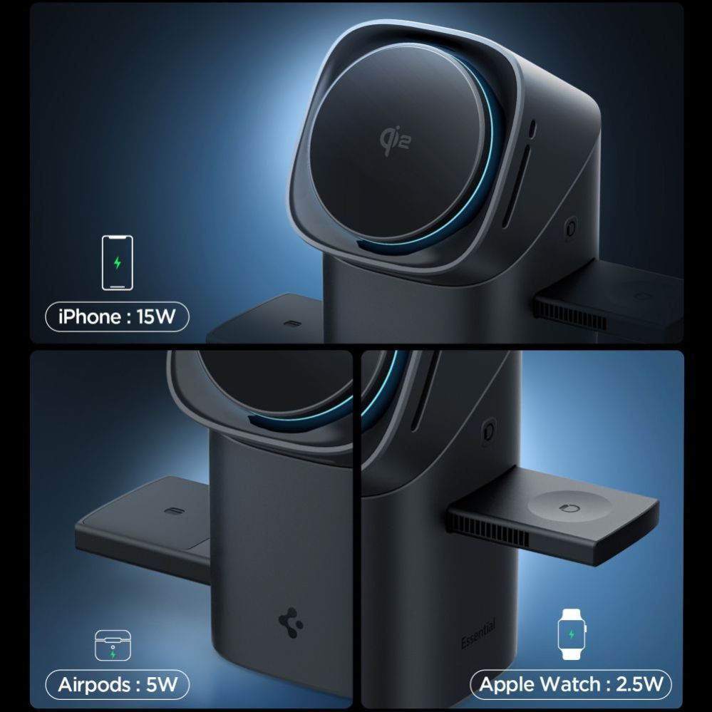 Muud kaubad Spigen Spigen Essential EF223MS 3-in-1 QI2 Wireless Charger - Black