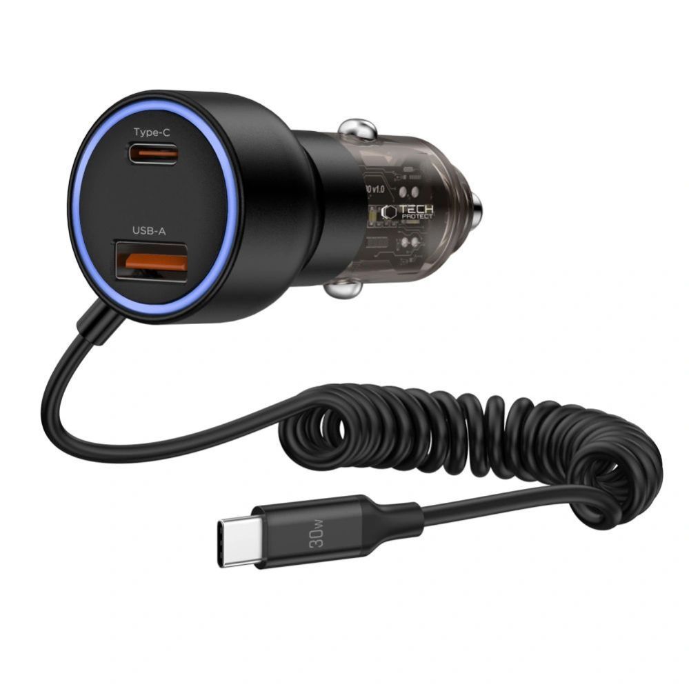 Muud kaubad Tech-Protect CC05 Car Charger 2-Port PD60 W + USB-C Cable - Black