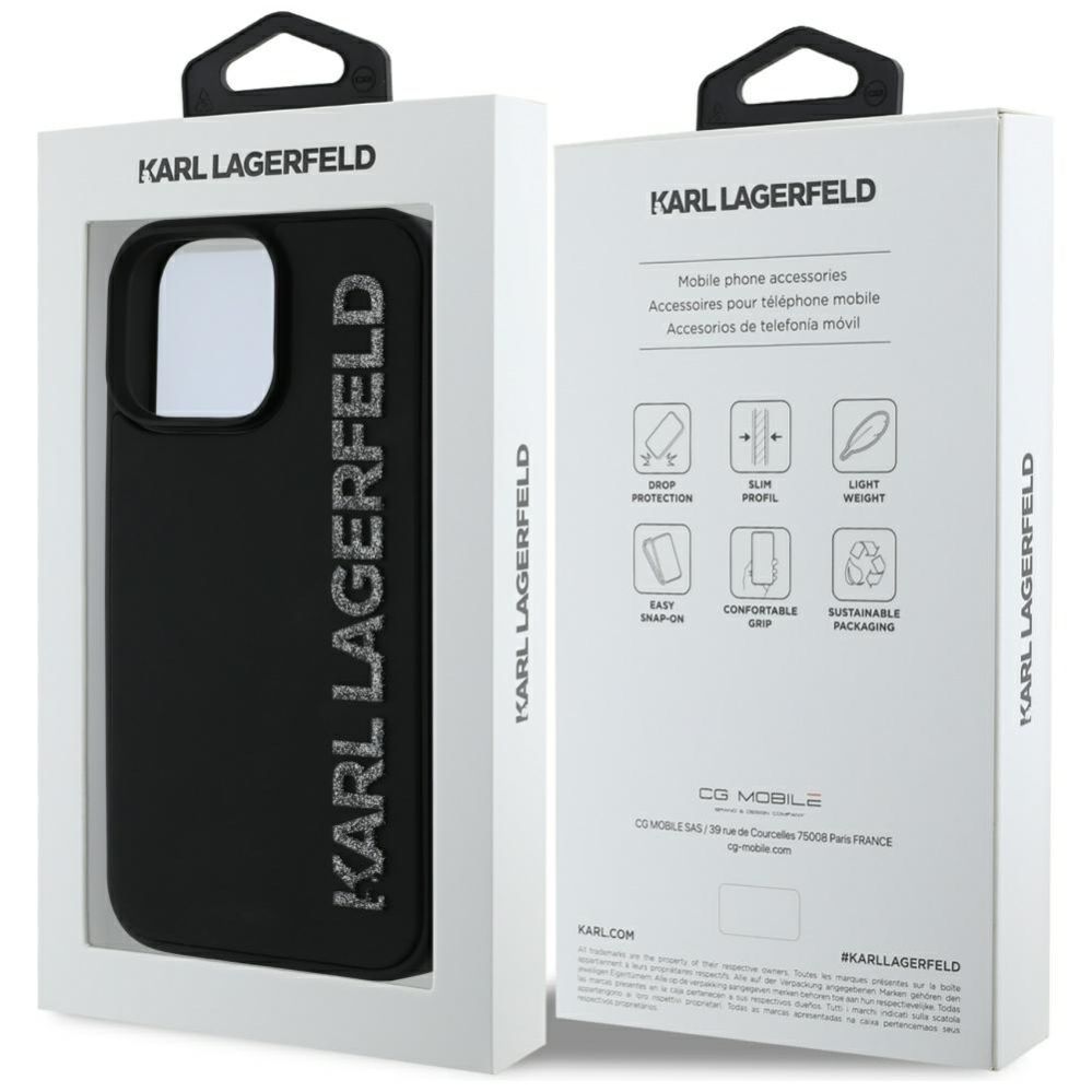 Citas preces Karl Lagerfeld Karl Lagerfeld HC 3D Rubber Elongated Glitter iPhone 16 Pro Max Case - Black