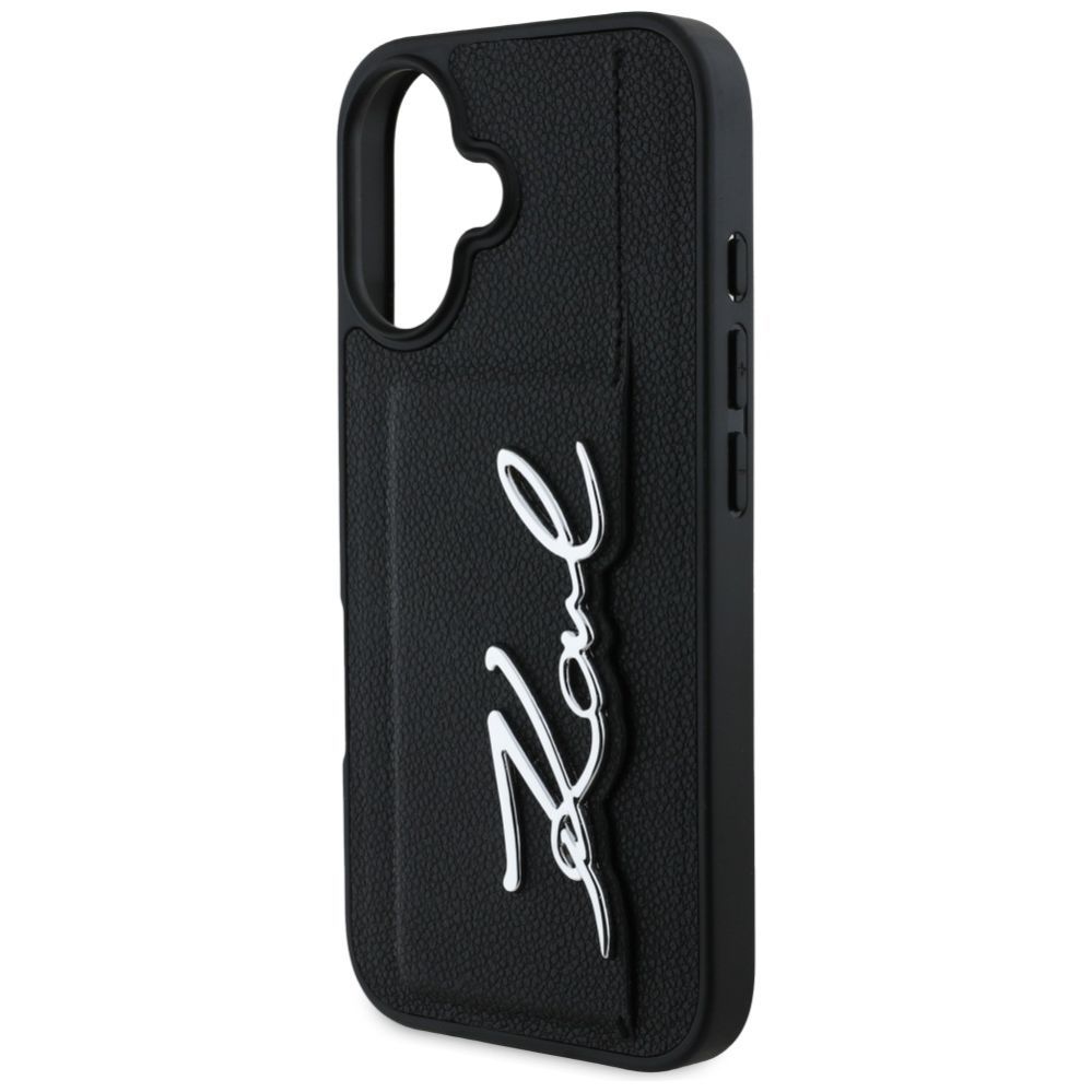 Citas preces Karl Lagerfeld Karl Lagerfeld HC Grained PU Cardslot Metal Signature iPhone 16 Case - Black