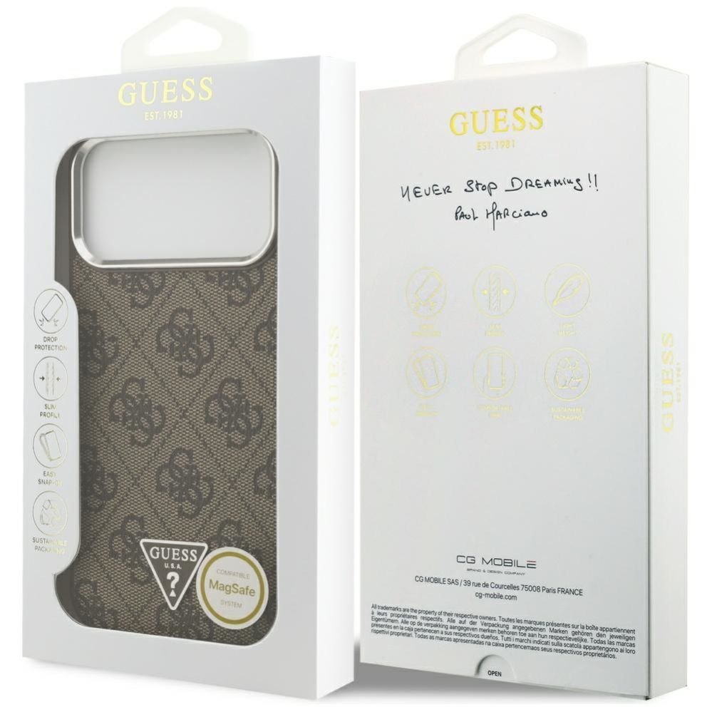 Citas preces Guess Guess 4G Triangle Logo MagSafe case for iPhone 17 Pro Max - brown