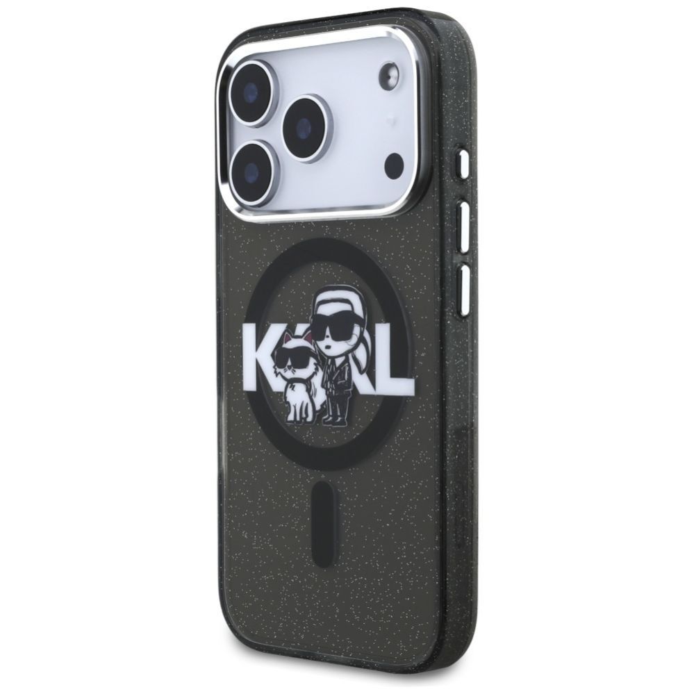 Citas preces Karl Lagerfeld Karl Lagerfeld IML Glitter Karl & Choupette Sketch Logo MagSafe Case for iPhone 17 Pro - Black