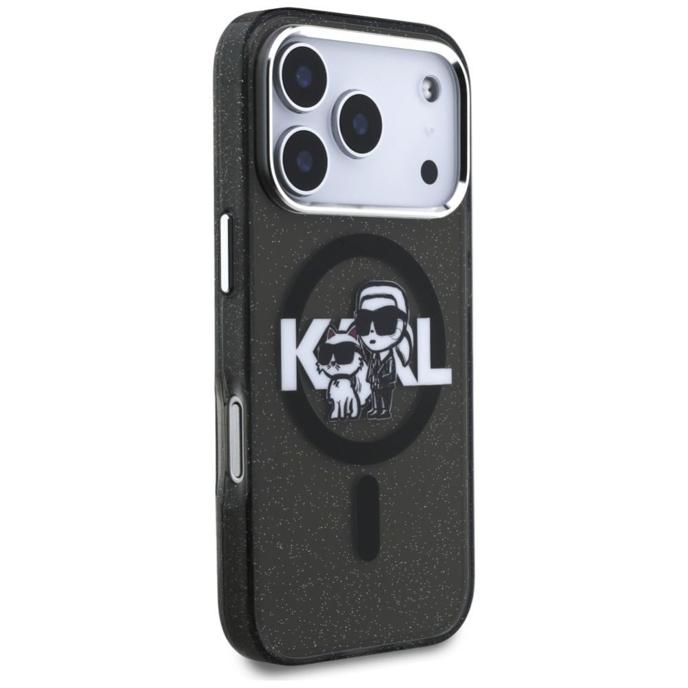 Citas preces Karl Lagerfeld Karl Lagerfeld IML Glitter Karl & Choupette Sketch Logo MagSafe Case for iPhone 17 Pro - Black