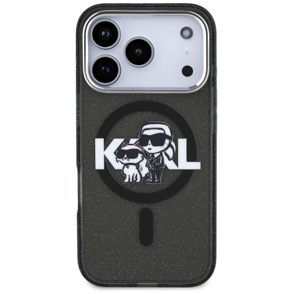 Citas preces Karl Lagerfeld Karl Lagerfeld IML Glitter Karl & Choupette Sketch Logo MagSafe Case for iPhone 17 Pro - Black